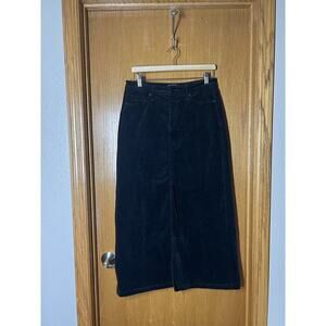 NYDJ High Rise Long Skirt Size 6 Fine Wale Corduroy Black Front Slit